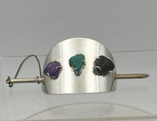 Los Castillo Sterling Silver HAIR COMB Tie Amethyst Obsidian Aventurine Taxco