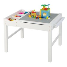 Kids Multi Activity Play Table Wooden Building Block Desk w/ Storage Paper Roll
