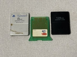 3 X Memory Cards (PS1 PS2) To Include 128MB 8MB And 1MB
