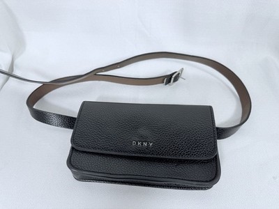 DKNY BELT BAG FANNY PACK Black Pebbled L Feather 7x4 ,Tape Length 38inch
