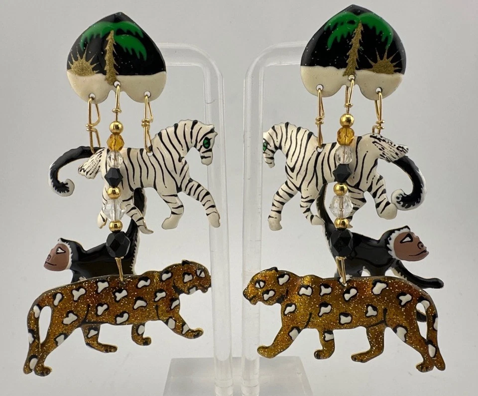Lunch at the Ritz Carte Du Jour African Animal Gold Silver Pierced Earrings - Image 2 of 4