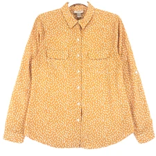 Loft Women's M Button Up Shirt Yellow White Poly Floral Roll Tab Long Sleeve
