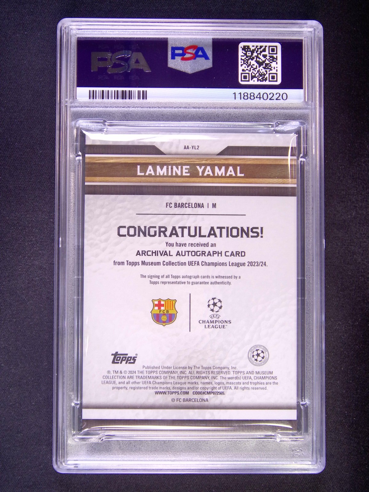 19/50 JSY# 1/1 2023-24 Topps Museum UEFA Lamine Yamal RC Archival PSA Auto 10 view 2