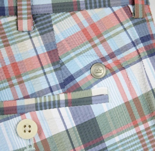 Pantalones Cortos Peter Millar Para Hombre 38" Calce Clásico Frente Plano Cuadros Seersucker $115 NUEVO - Imagen 3 de 5