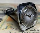 LARGE 1976 Timex Gents 37mm Automatic w/ Date MINT Silver Fading to Gray Dial !