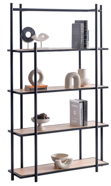 Modernes BüCherregal Mit Schwarzem Metallrahmen Und Holz Regalen-image