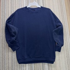 Aerie Oversized Crewneck Sweatshirt Womens L Navy Waffle Sleeve Pullover 4804
