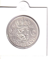 Niederlande Original  2 1/2  Gulden 1962-720er Silber-15 Gr.-33 mm.