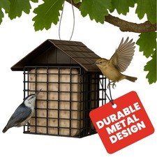 More Birds Double Suet Cake Feeder with Weather Guard, Steel Two Cakes, Brown