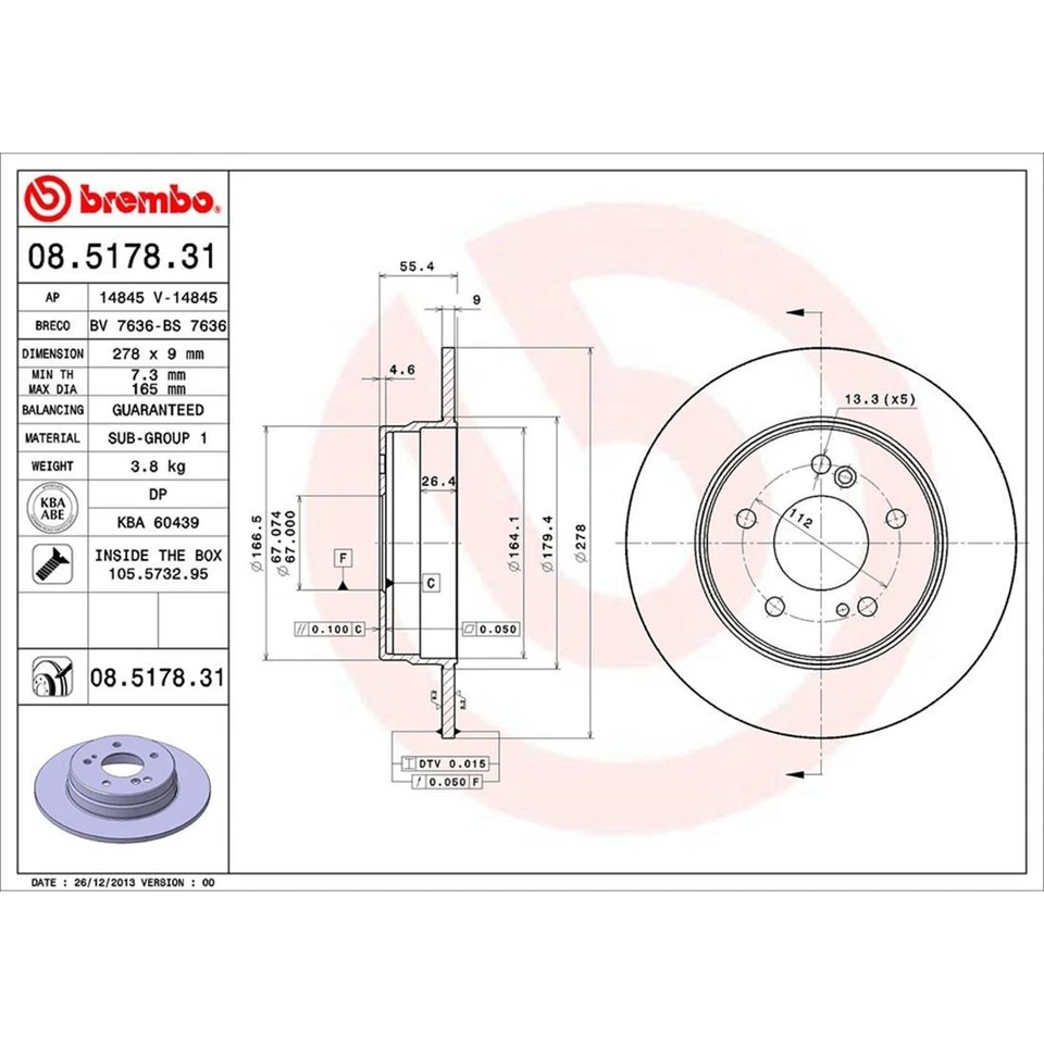 Rotores de freno delanteros y traseros recubiertos Brembo OE para Mercedes-Benz C280 1996 1997-2000 Foto 4 de 4