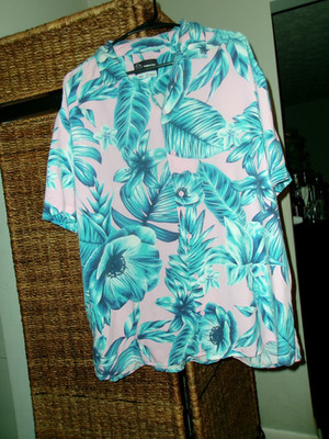 Hawaii Floral Short Sleeve Button Down Shirt Pink Teal Sz xxl  Original Use