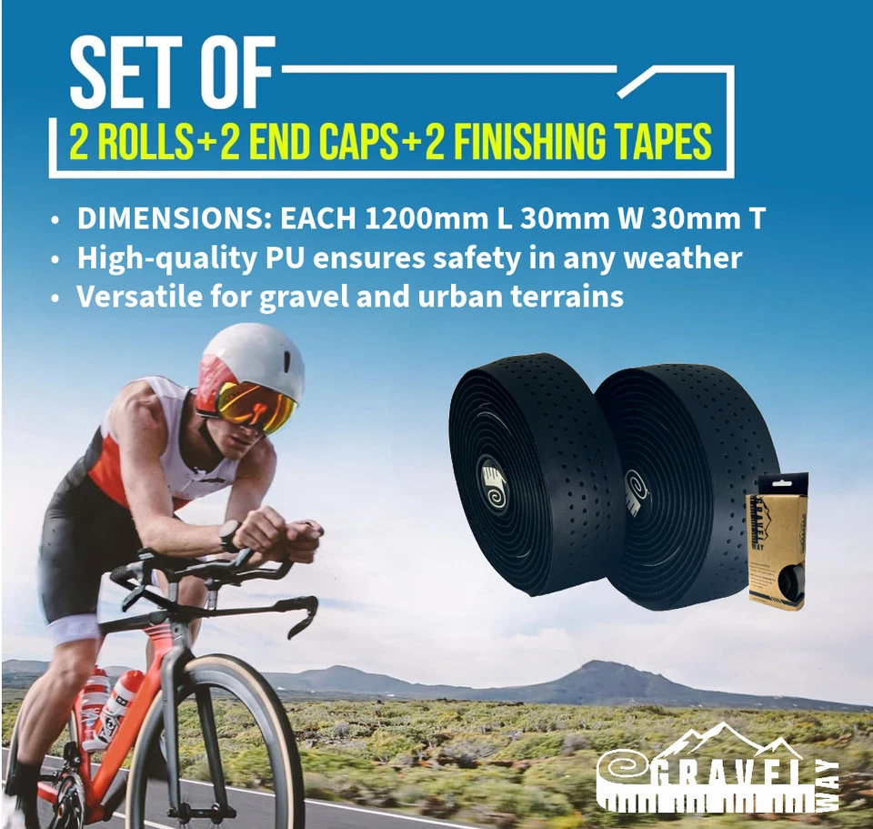 Gravelway Bike 3.5mm thickHandlebar Tape, Anti-Slip PU with Gel, Shock-Absorbing - Image 2 of 4