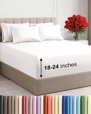 Extra Deep Queen Sheet Set - 6 Breathable Microfiber Pieces in Antique White