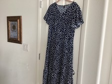 Shein Women's  Blue /White Polka Dot Long Dress Short Sleeve nwot Sz M