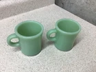 Pair of Vintage FIRE KING Jadeite Green Heavy C Handle Mug Restaurant Ware Cups