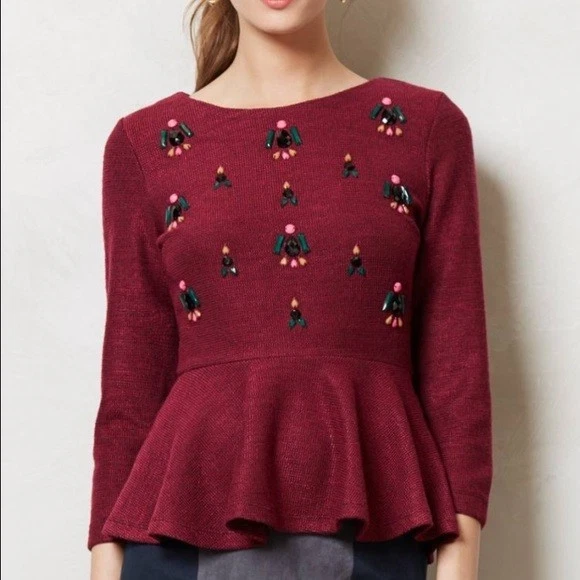 NWOT Dolce Vita Mimosa jeweled Peplum Knit Top Women's Gem Beaded Sweater Size S - Image 2 of 3