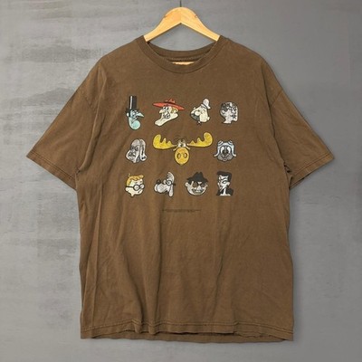 Vintage Rocky and Bullwinkle T-Shirt Brown Graphic Distressed 2007 XL