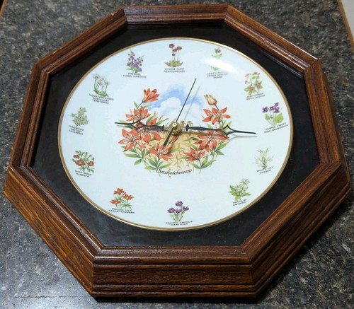 Saskatchewan Decorative Painted Plate Clock Wooden Glass Hex Frame, Doesn't Work - Bild 3 von 12