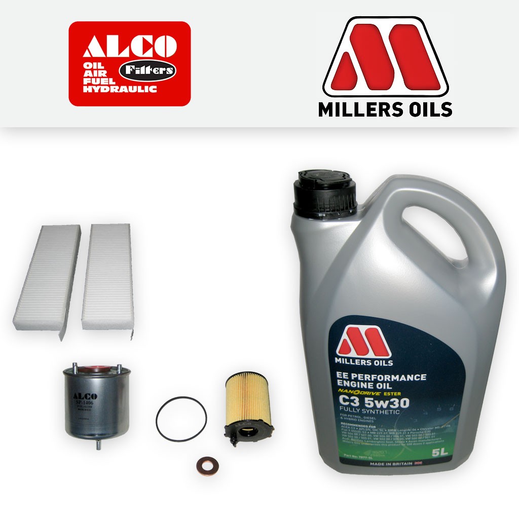 SERVICE KIT PEUGEOT PARTNER II 1.6 HDI DV6C/D/E ALCO OIL FUEL CABIN FILTERS +OIL
