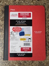 New Red Mead Five Star Composition Notebook 100 Sheets Wide Ruled Durashield