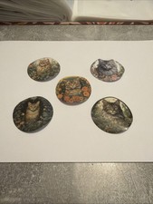 Lot De 5 Autocollants Ronds Chats Fleuris Nature Automne A07-148