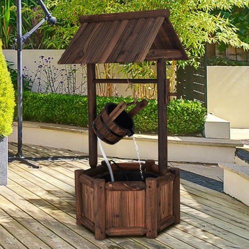 Garden Rustic Wishing Well Water Fountain Wooden Electric Backyard Pump Outdoor - Picture 3 of 12