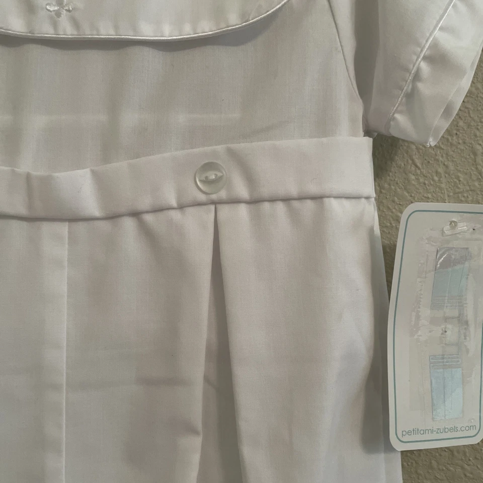 Petit Ami Baptism Romper White Christening Embroidered Romper Hat 12 Months - Image 4 of 4