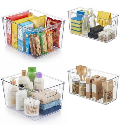 MOONEDGE Set of 4 Clear Plastic Organizer Bins, 2 Large & 2 Small Storage Bin...