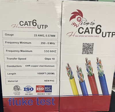 1000 FT Cat 6 23AWG CMR Riser Rated 550MHz UTP 4-pairs Premium Network LAN Cable