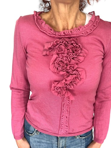 MAGLIONE PULLOVER ESCADA BLACK LABEL ROSA LANA VERGINE SETA MAGLIA VOLANT S - Foto 4 di 9