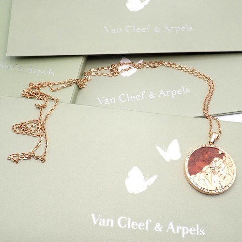 Van Cleef & Arpels Zodiaque 18k Rose Gold Leo Pendant Red Jasper Necklace + Cert - Picture 9 of 18