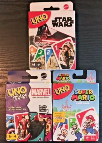 UNO - 3 GAME BUNDLE: STAR WARS + MARVEL FLIP! + SUPER MARIO NEW/SEALED/SHIP INTL
