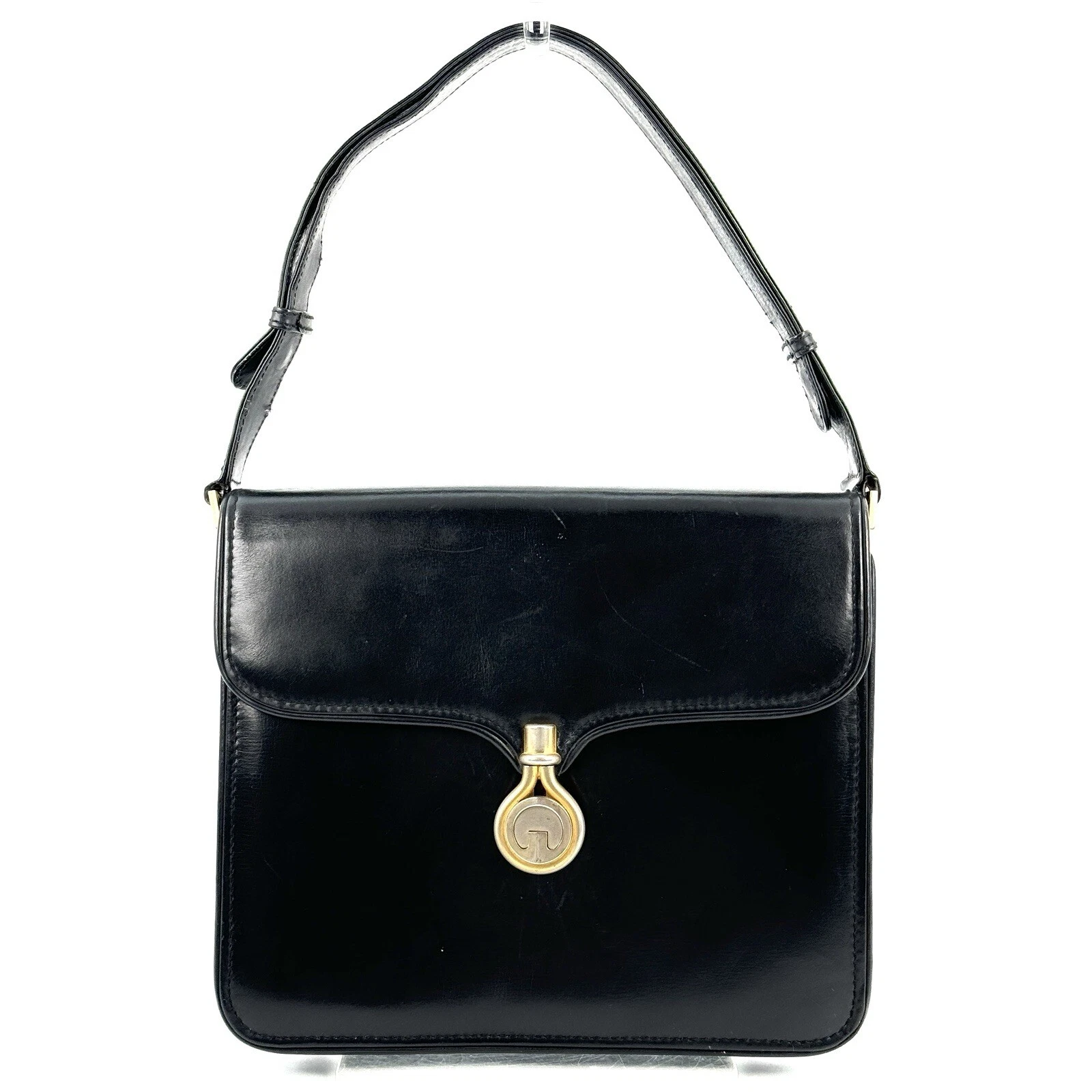 Sac à main vintage GUCCI une épaule imbriquée cuir noir authentique