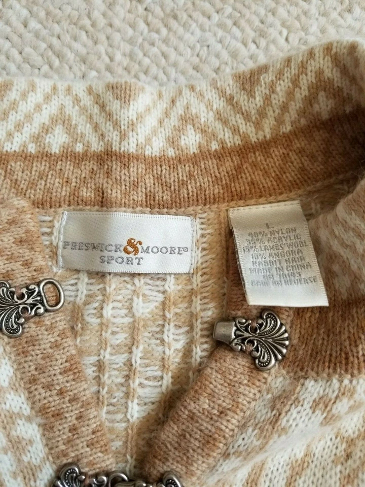 Suéter feminino-PRESWICK & MOORE-creme/marrom nórdico Fair Isle fecho pulôver ls-G - Imagem 4 de 4