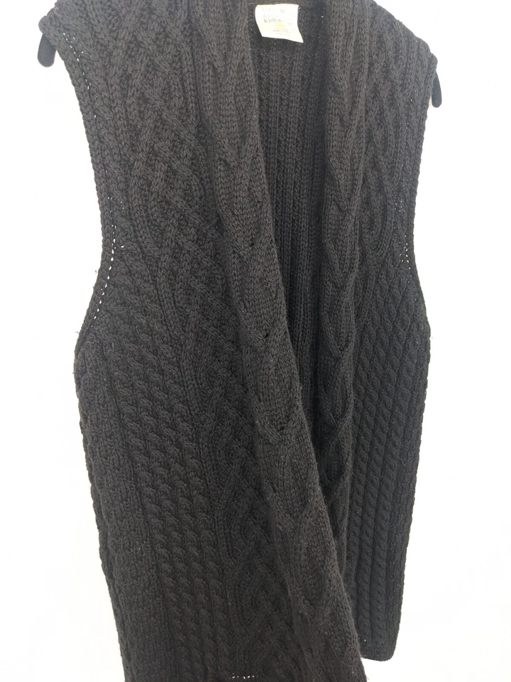Kilronan Knitwear Sweater Vest Womens Large Black Ireland Wool Cable Knit Long - Image 3 of 4