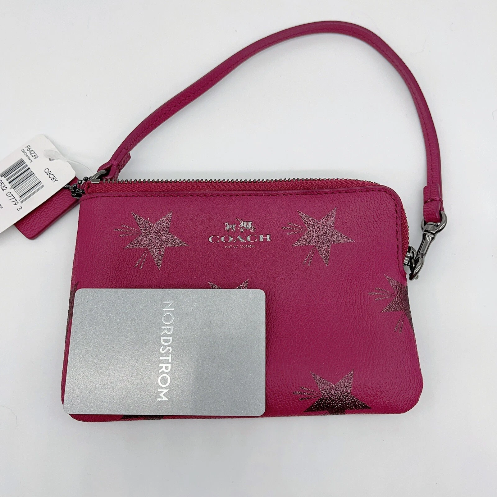 Coach F64239 Polso con cerniera ad angolo stampa Cranberry Star Canyon Nuovo con etichette Org $75