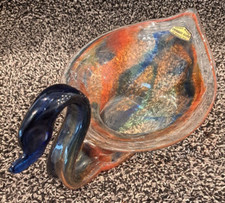 Glass Art Swan - Hand Blown Cherokee Glass by Wagon Hill, Navy Blue & Orange/Red