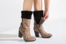 Winter Faux Fur Leggings Crochet Women Leg Warmers Knitted Boots Ankle Toppers