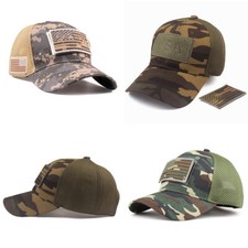 US 1 American Flag Hat Tactical Army Detachable Patch Mesh Camo Baseball Cap