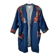 Vintage Oversize Denim Jacket Southwestern Tribal Embroidery