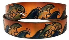 Belt Dolphin Blue Design Cowhide Leather Custom Embossed Made in USA