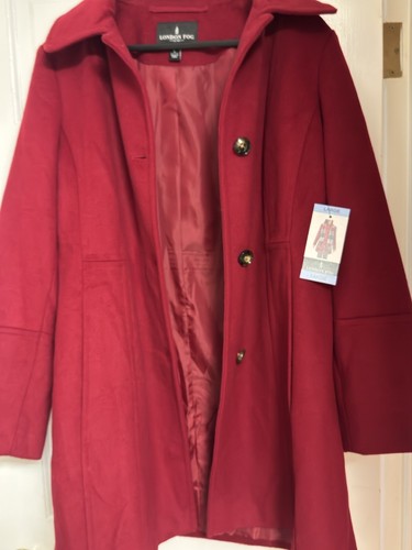 London Fog-Wool Blend Red Coat Women's LG New wTags Mid Length - Picture 6 of 13
