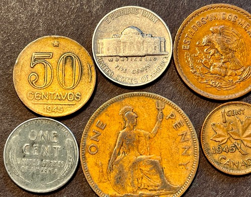 WW 2 1939-1945 COIN LOT US 1943 CENT 1939 NICKEL UK,CANADA,MEXICO,ECUADOR,BRAZIL - Picture 6 of 6