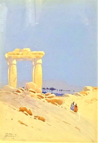 Original antique watercolour painting art Godwin Bennett Temple Ruins Jericho - Picture 3 of 3
