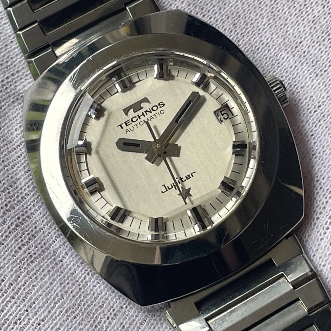Technos Jupiter Watch Silver Dial Men 34mm Date Vintage Automatic