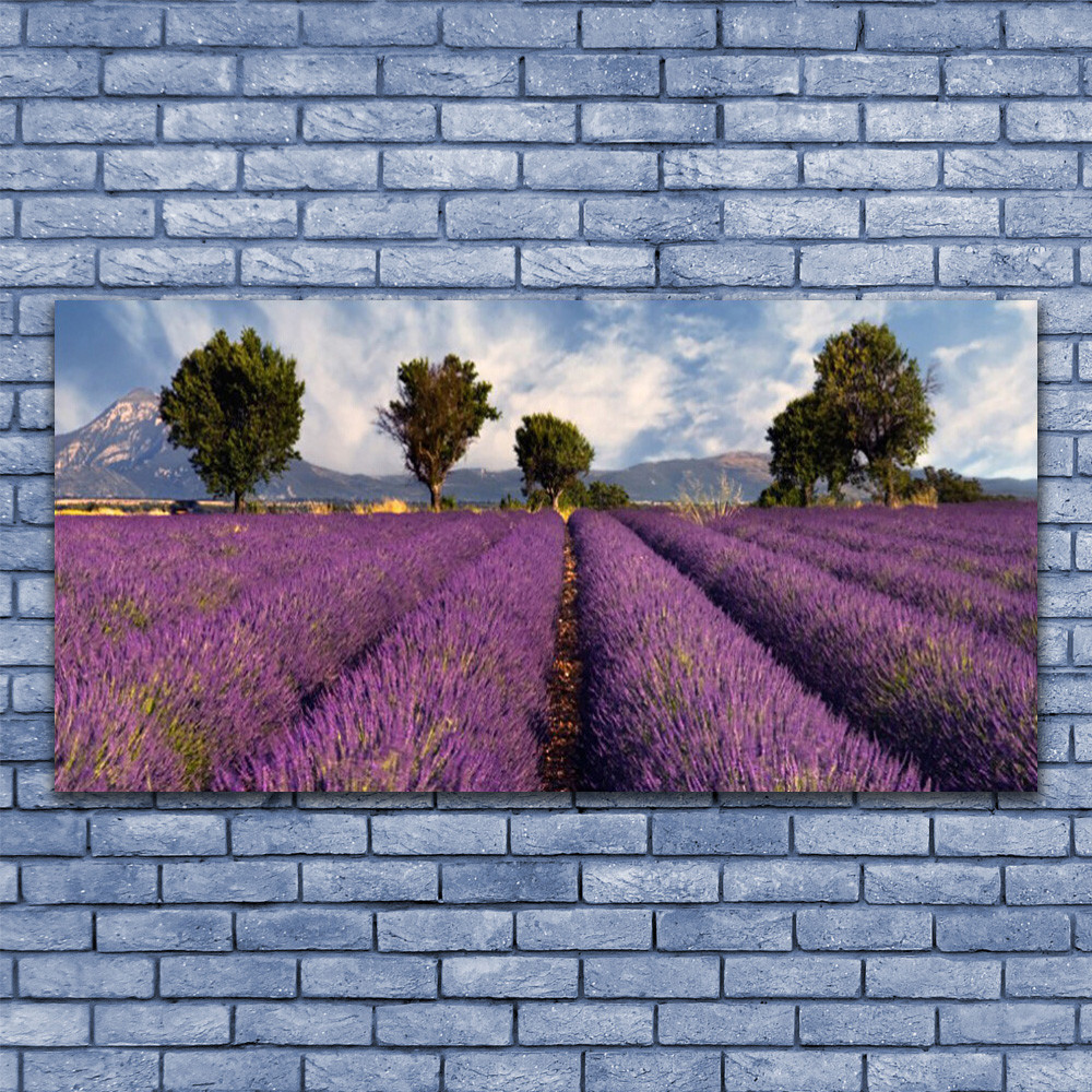 Tableau nature prairie et arbres de 140x70 cm avec impression sur toile panoramique