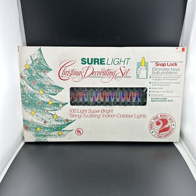 Vintage New Old Stock Sure Light Christmas Decorating Set Assorted Colored Light