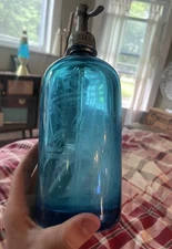 Antique Zarrow Bottling Works Etched Blue Selzer PATERSON NJ EAGLE & FLAG