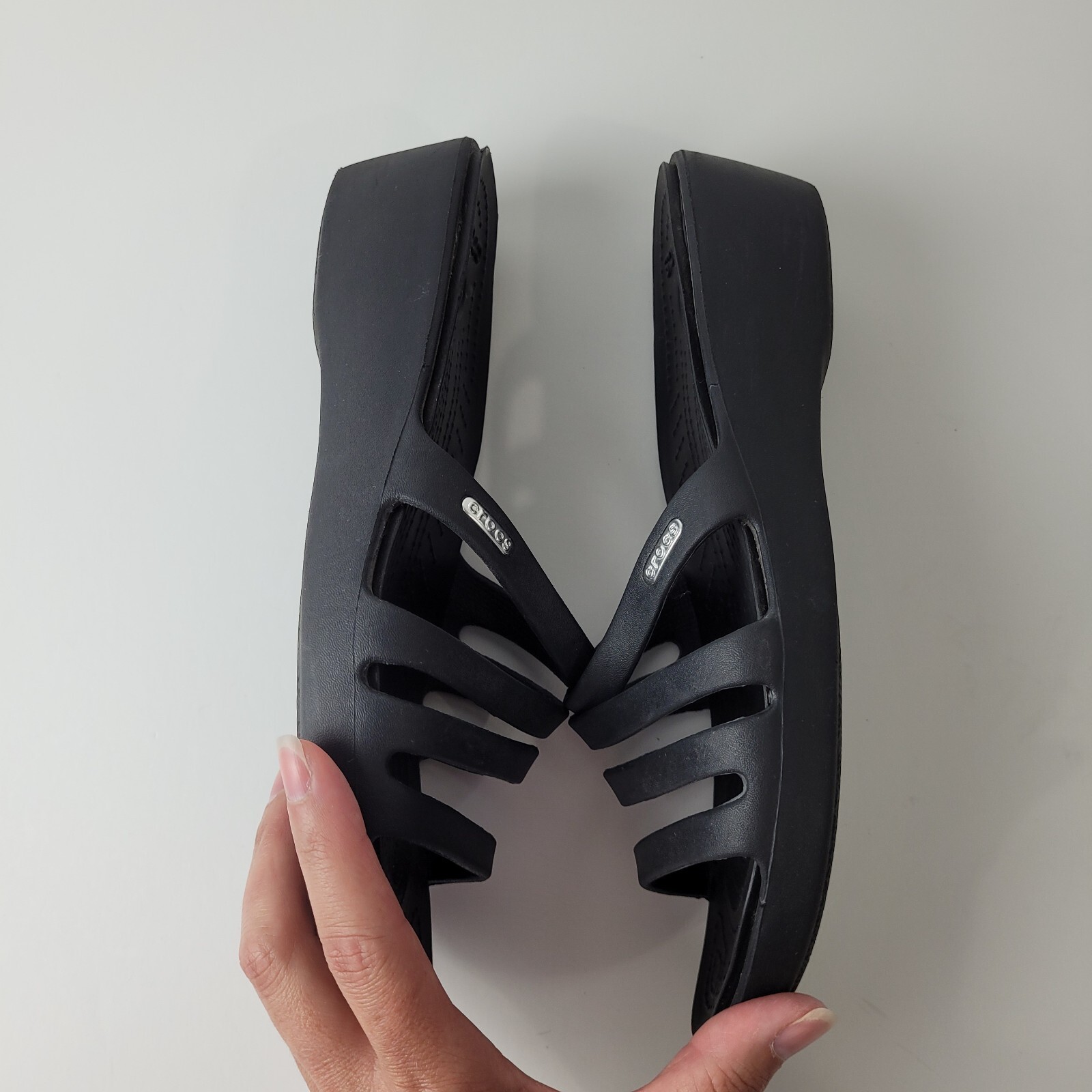 Crocs Sandals Womens 10 Black Rhonda Wedge Slip On St… Gem