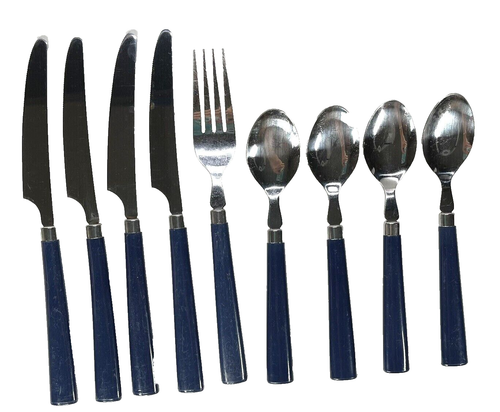 Vintage Stainless Steel Flatware Cutlery Navy Plastic Melamine Taiwan Set of 9 - Picture 5 of 7